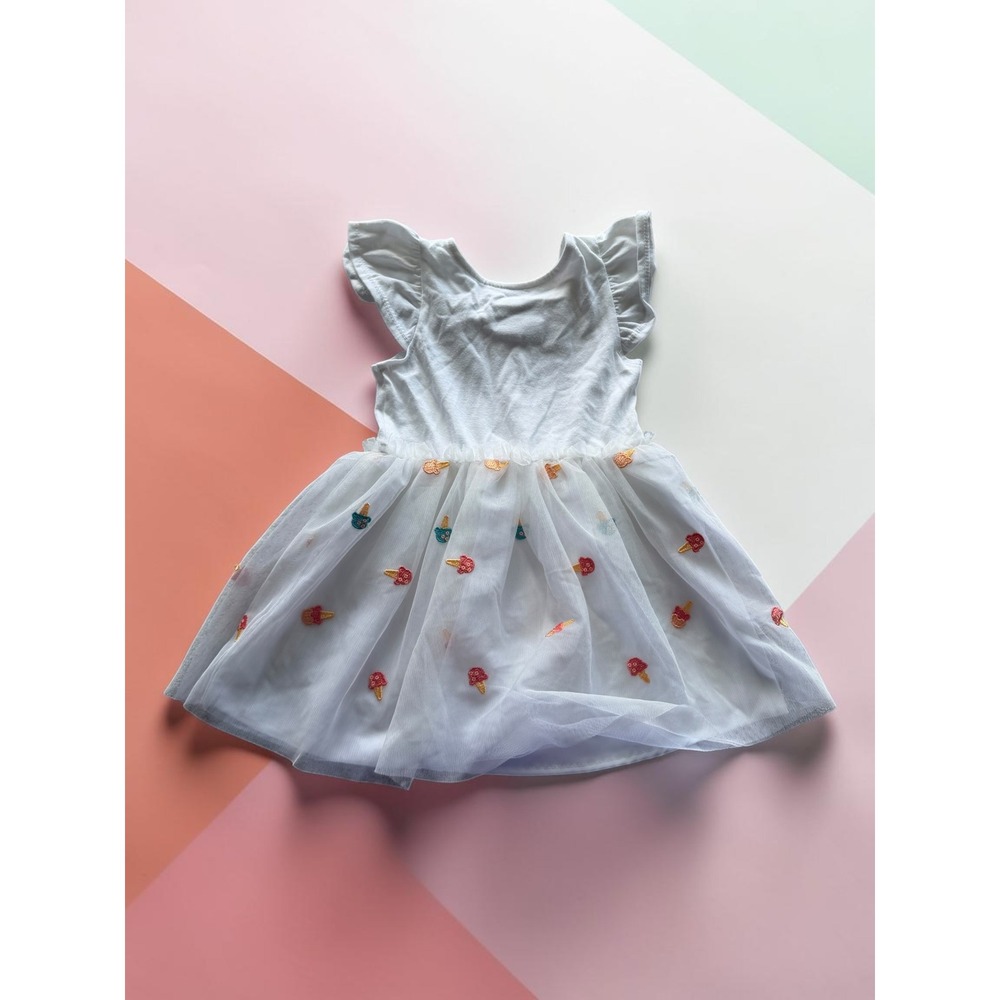 Cat & Jack Toddler Girls White Flutter Sleeve Ice Cream Tulle Skirt Dress 2T - Picture 2 of 3